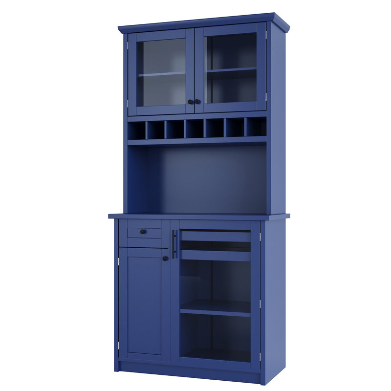 Buffet autoportant avec huche, grande armoire de rangement pour garde-manger avec support à vin et tablettes réglables pour la salle à manger