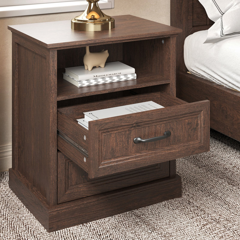 Table de chevet Farmhouse avec 2 tiroirs, petite table de chevet en bois pour commode de chambre à coucher et de salon, Brown