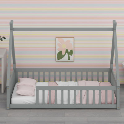 Playful  Floor Bed With Guardrails And Sturdy Slatted Base