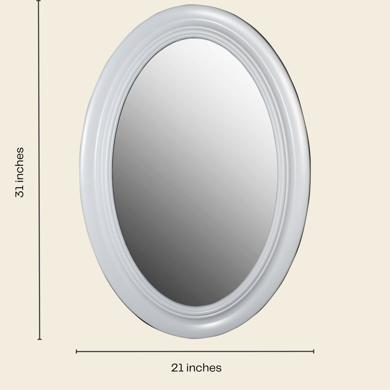 Miroir mural ovale en bois massif avec cadre décoratif léger, montage vertical ou horizontal, Blanc