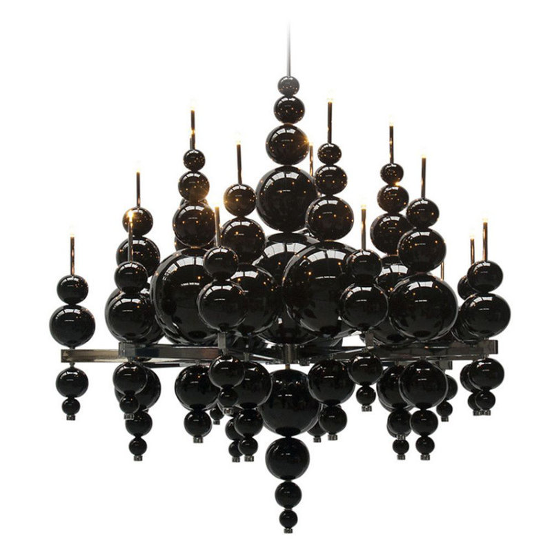 Lustre Murano Tears From the Moon, Noir lustré, Nickel poli, H 32 po x l 30 po x P 30 po