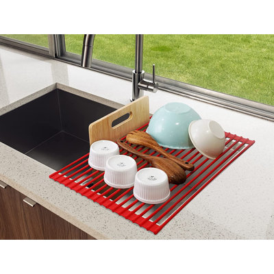 Zulay Kitchen Large Roll Up Dish Drying Rack - Heavy Duty Silicone Wrapped Steel Rods Over Sink Dish Drying Rack