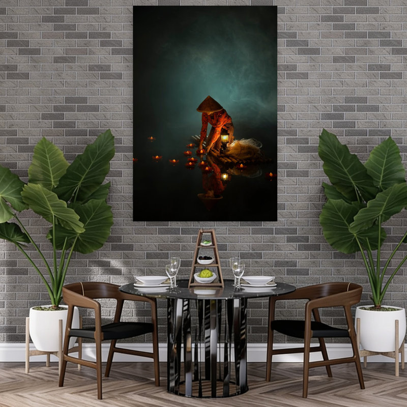 Cérémonie de lanterne traditionnelle traditionnelle paisible, art mural serein, H 60 po x l 40 po
