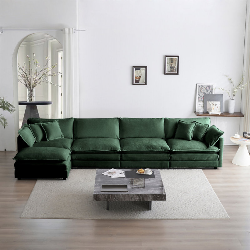 Canapé modulaire modulaire pour le salon, canapé en U convertible 5 places avec 1 repose-pieds, 33" H x 146.5" W x 35" D