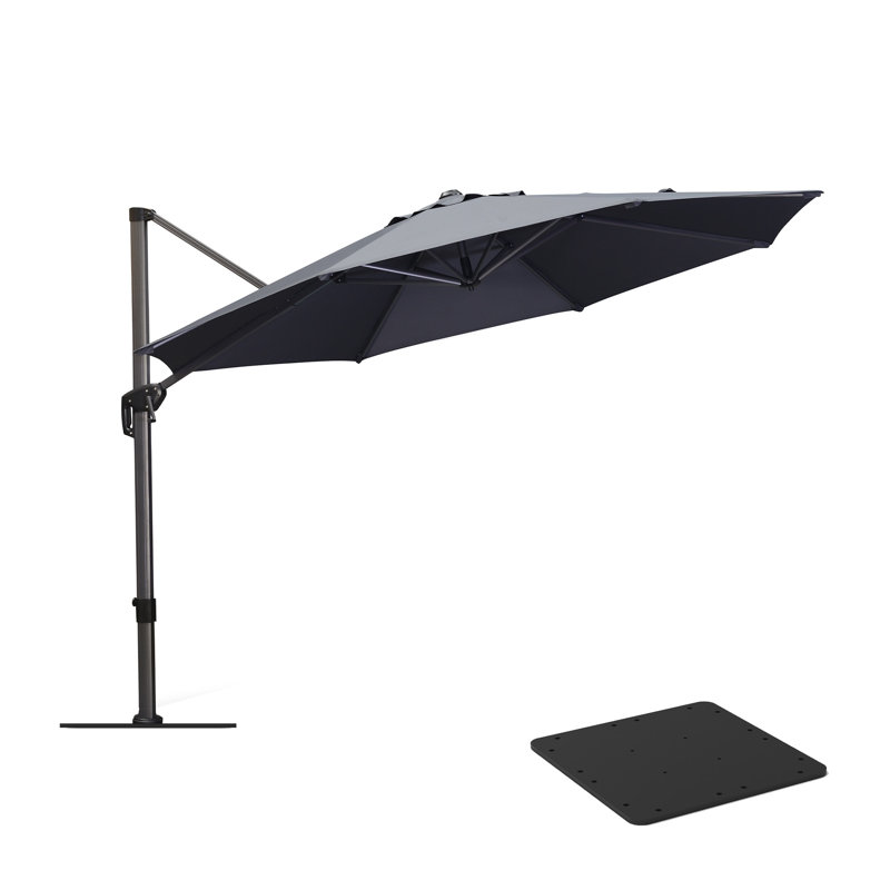 Parasol en porte-à-faux rond gris en aluminium avec base en acier Reynah, Gris