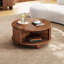 Table basse ronde cannelée avec rangement, bois de pin massif, porte coulissante, noyer, 31,8 po-256484687