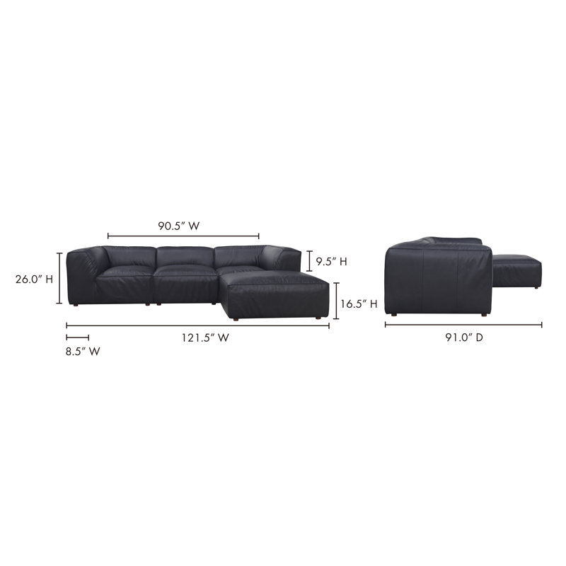 Form Astra 5 - Genuine Leather Modular Sectional with Ottoman, Tan Genuine Leather, 26" H x 112" W x 71.5" D