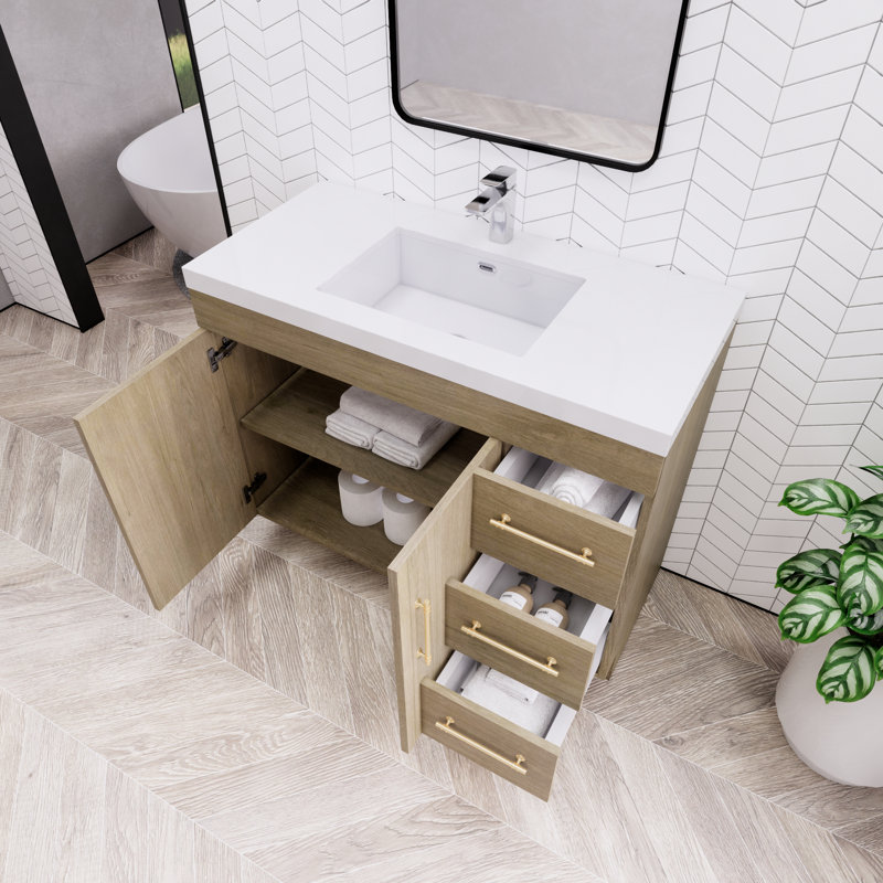 Ensemble de meuble-lavabo simple 42 po Eliza, Chêne blanc