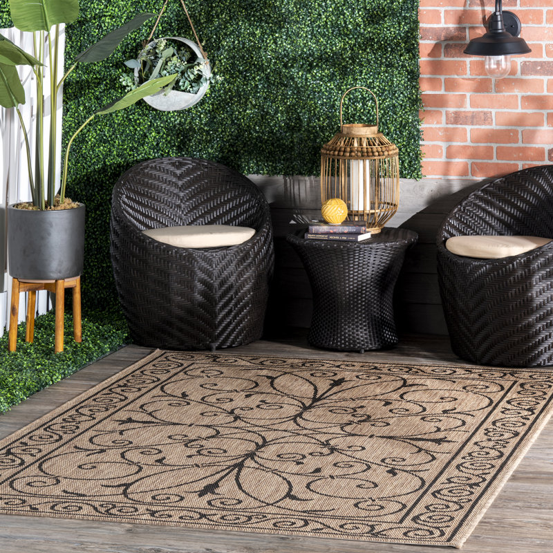 Tapis d'intérieur / extérieur brun / noir Concetta, Rectangle 6 pi 3 po x 9 pi 2 po