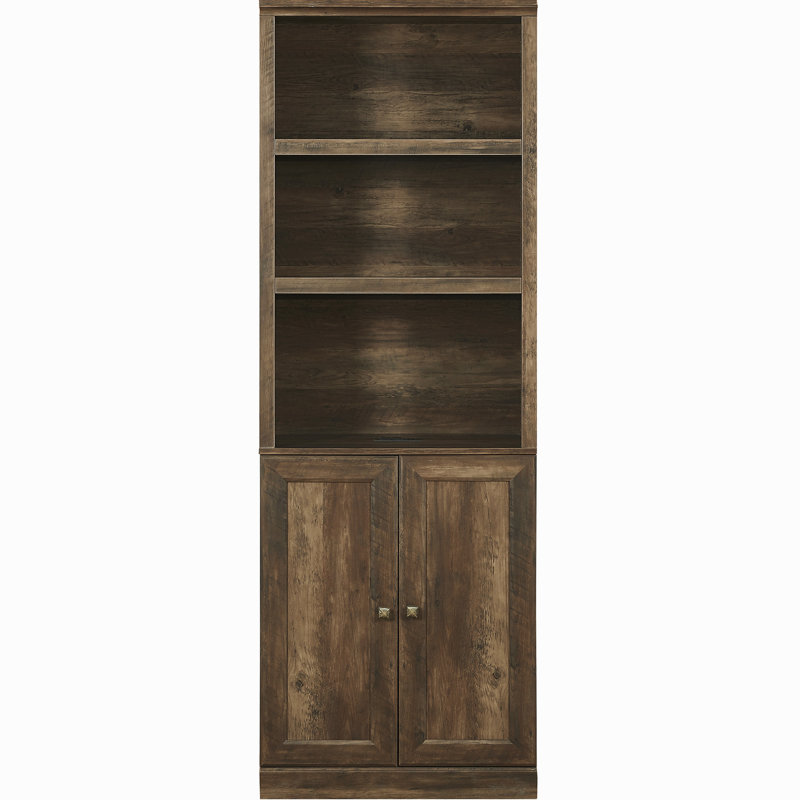 Étagère rustique brune avec port et 3 tablettes ouvertes pour la bibliothèque de sous-sol