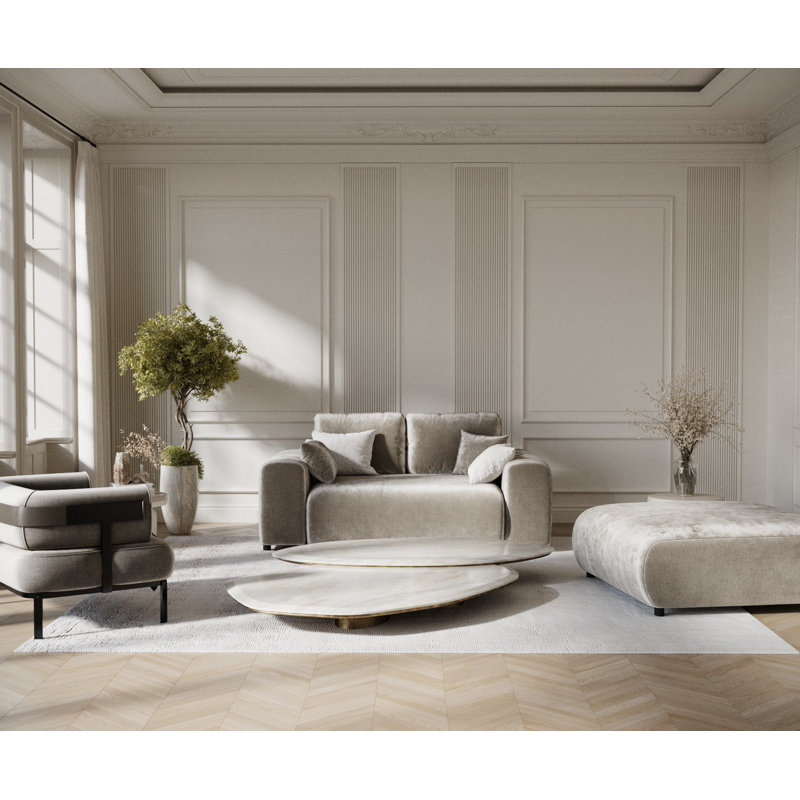 Two-seater square arms loveseat sofa, Beige