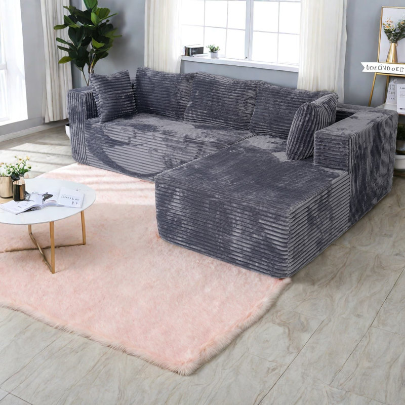 Compression Deep Seat Sectionals, 100 Inch Corduroy Modern Home Sofa