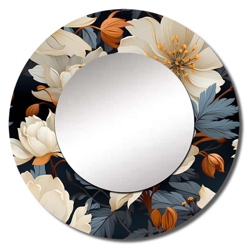 Magnifique Magnolia Blooms - miroir mural floral, miroir décoratif rond blanc, impression d'art en métal, 23 po x 23 po
