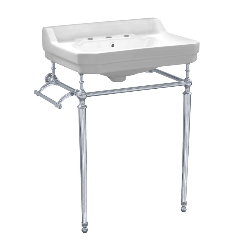 Console Whitehaus de 24 po avec bol rectangulaire intégré, repose-pieds en laiton et barre à serviettes latérale