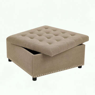 Square Storage Ottoman with Tufted Design and Nailhead Trim