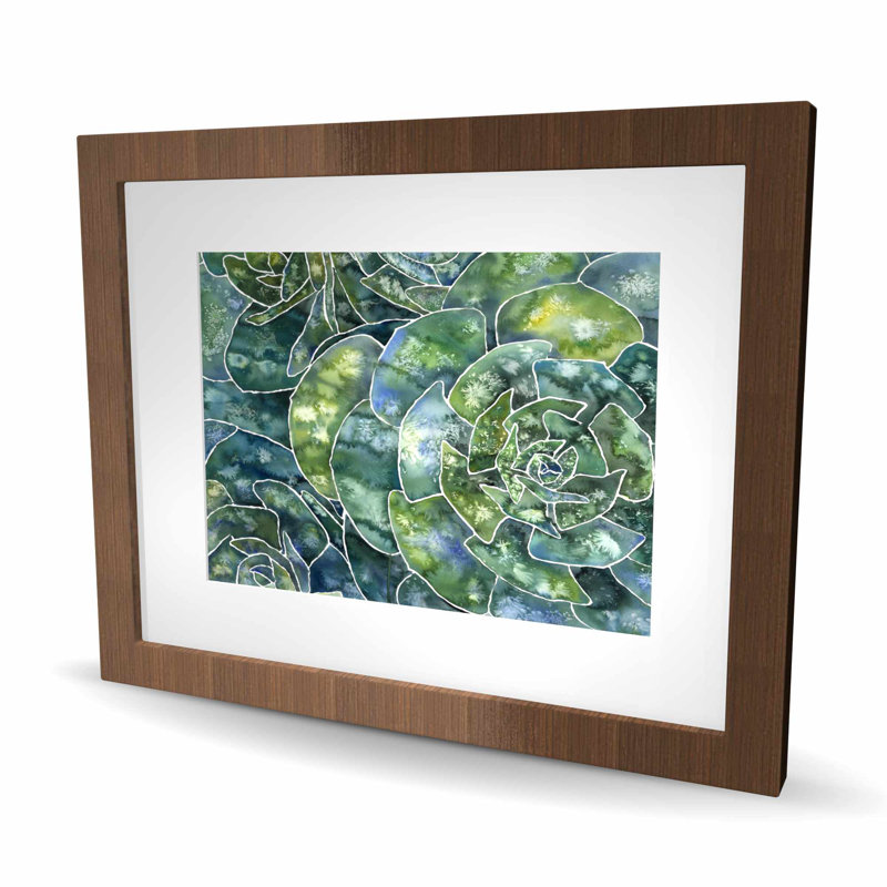 «Abstract Succulents - Green Bathroom», reproduction d'art encadrée pour la décoration
