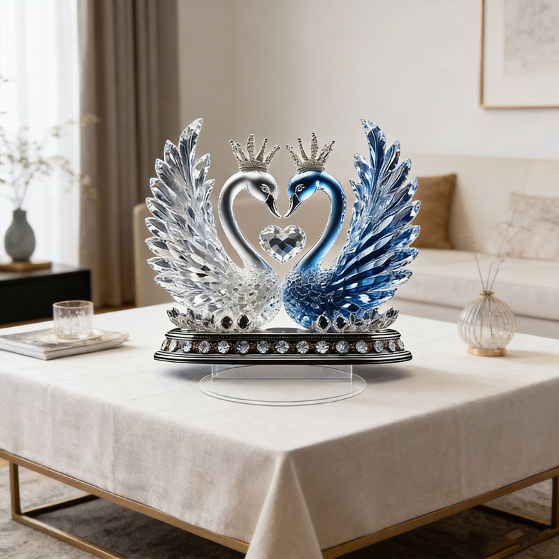 Cristal Couple Figurine acrylique support en forme de cœur avec couronnes ornement de table romantique pour anniversaire de mariage Home Decor