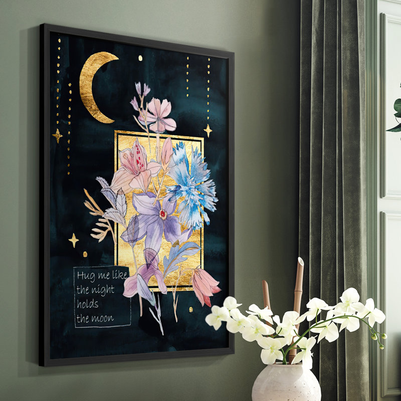 Moonlight Flowers III, reproduction encadrée - bois massif, Noir, H 28 po x l 22 po