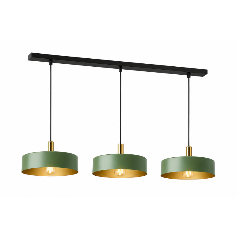 Bhayani 3 - Light Drum Pendant, Green, Khaki Gold