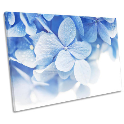 Blue Floral Leaves Framed - Wrapped Canvas Print