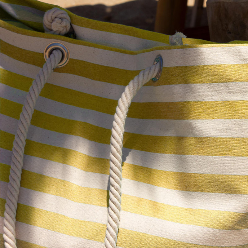 Large Striped Canvas Tote Beach Bag - 55cm x 36cm, Yellow/Beige