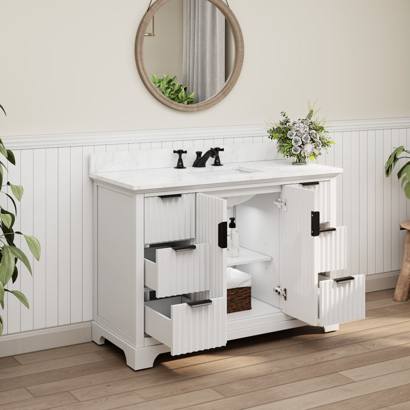 Barnhart 48" Fully Assembled Single Bathroom Vanity with Engineered Stone Top, Ceramic Sink, Hand Paint, White