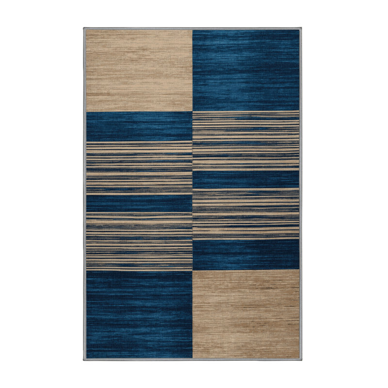 Tapis gris à rayures horizontales lavable à la machine, Rectangulaire 2 pi x 3 pi