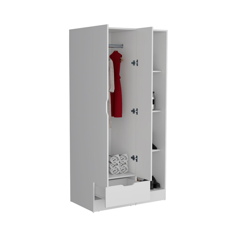 Armoire-penderie Memphis avec 4 tablettes de rangement et 1 tiroir, Blanc