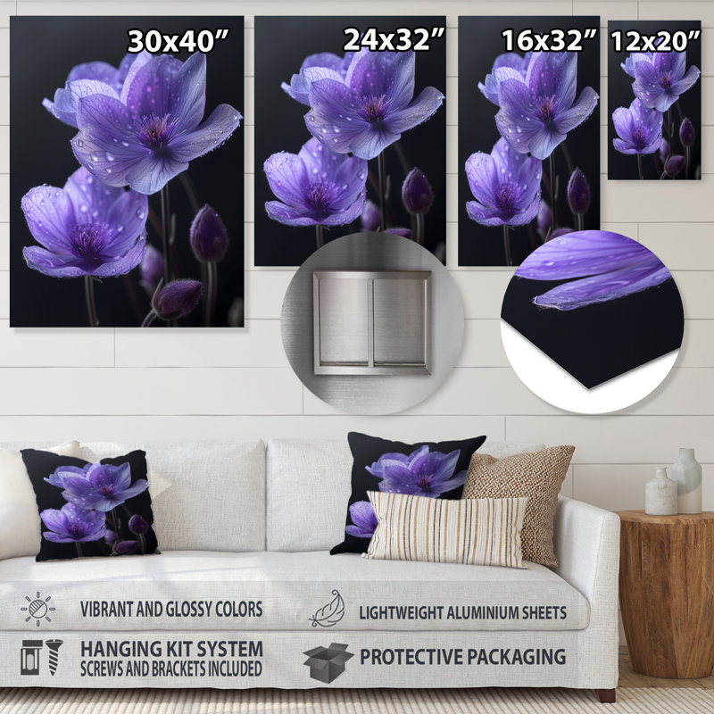 Mono mauve noir Buttercups Moonlit Kiss - Buttercups Wall Art, Métal métal, H 32 po x l 16 po x P 1 po