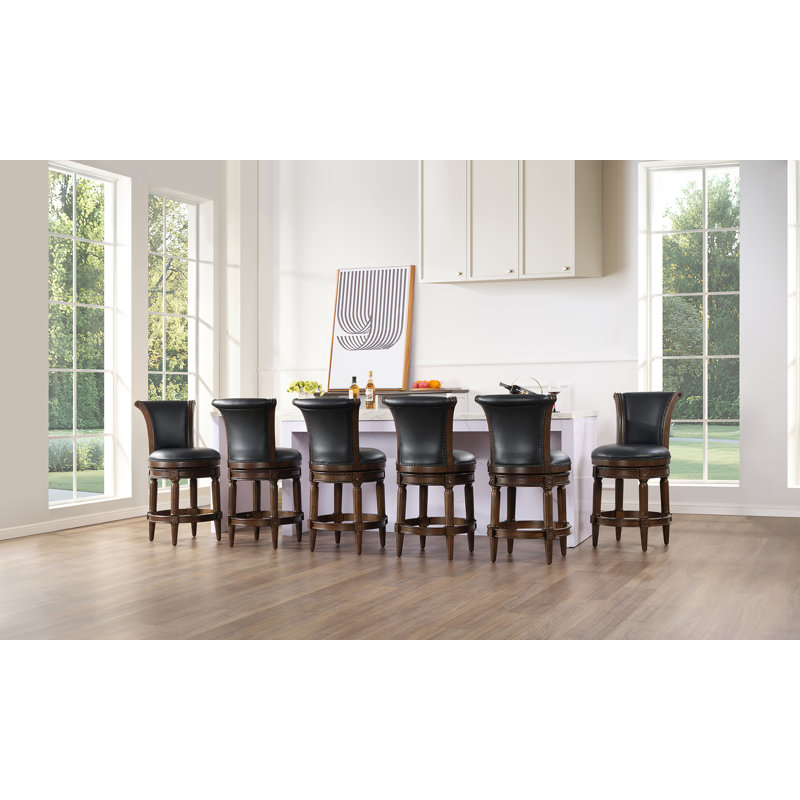 Tabourets de bar rembourrés Elveria avec structure en bois et garniture cloutée, Noyer, Dark Grey, 6