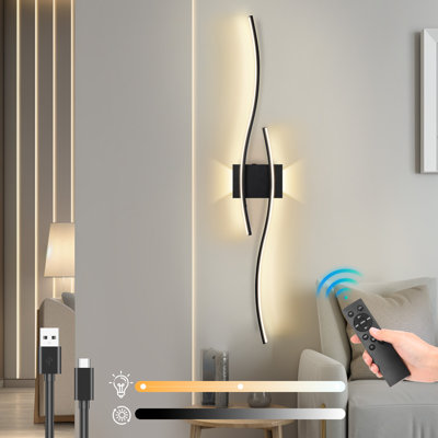 Large Indoor Wall Lights for Living Room,100cm Rechargeable Wireless Wall Lights with Remote Control,Stepless Colors 3000K-6000K & Dimming,Morden Touch Wall Sconces for Room Decoration