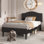 Structure de lit simple tapissier en tissu gris foncé avec tête de lit réglable en hauteur, rangement silencieux, aucun sommier tapissier requis