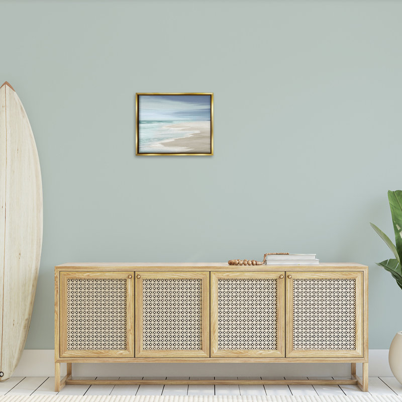 Paysage de plage en mousse, H 31 po x l 25 po, Cadre flottant métallique doré