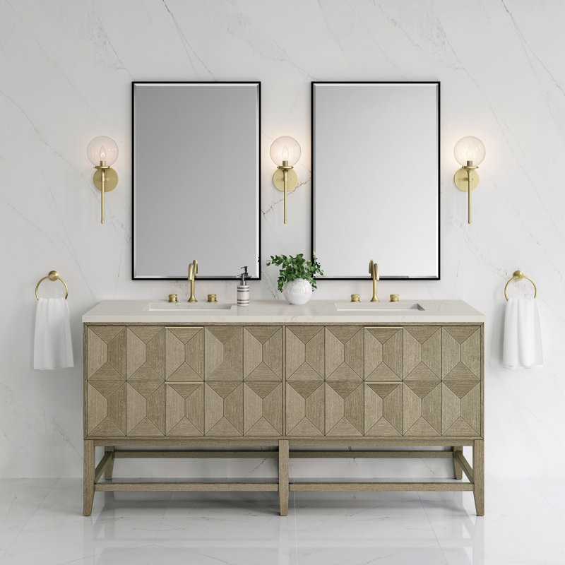 Emmeline 72'' Double Bathroom Vanity with Top, Eternal Marfil, 8" Widespread