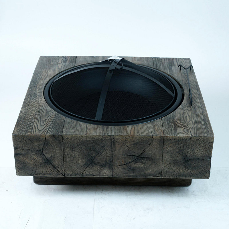 Wood-Fueled Outdoor Fire Pit With Wood Grain Design