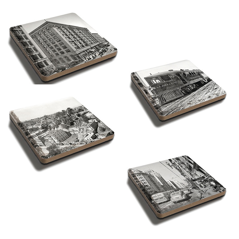 Historic Los Angeles Stoneware Square 4 Piece Coaster Set