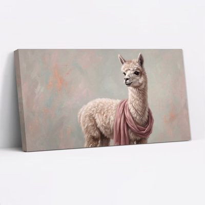 Art mural en toile alpaga blanc portant un foulard rose et un collier de lune