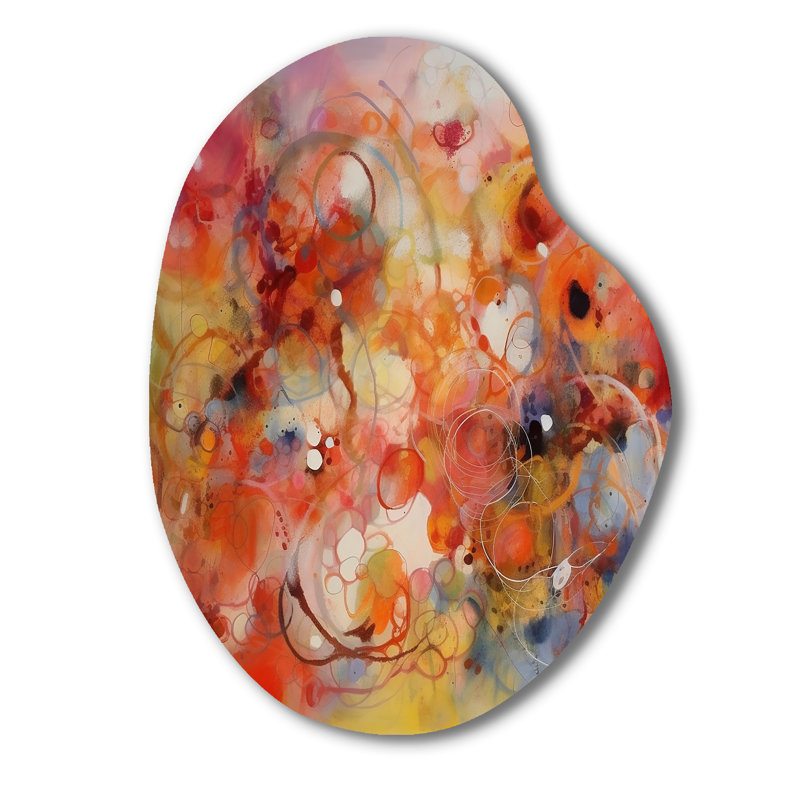 Orange orange rouge marbré Dreamscape II - impression géométrique asymétrique sur métal, décoration murale moderne de forme unique en métal