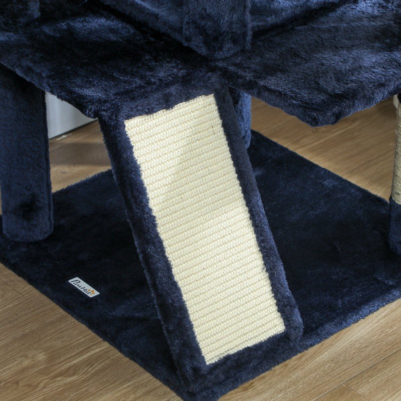 Tour pour arbre à chat 54 po avec poteaux à griffer, condos pour chat, bleu foncé, Bleu, H 63 po x l 19,3 po x P 19,3 po