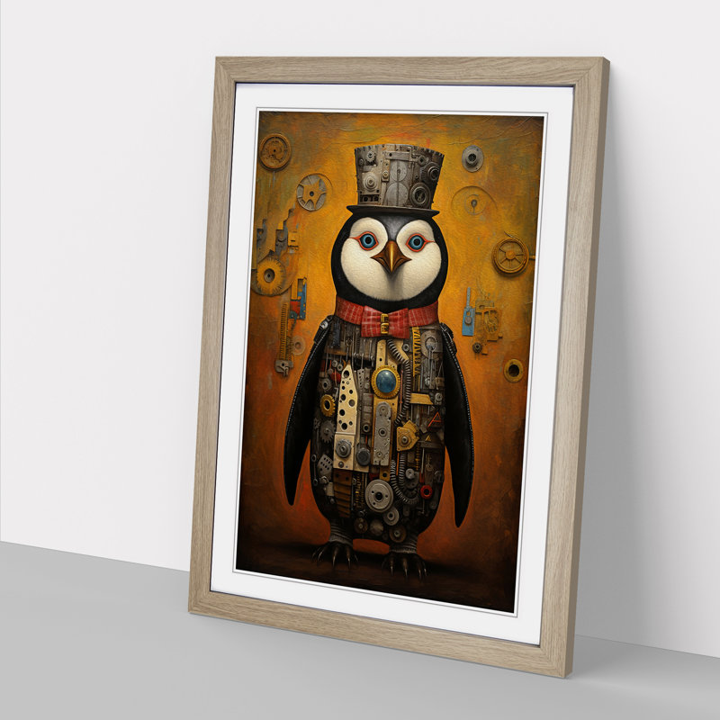 Penguin Informel - Single Picture Frame Print on Wood, Oak Framed, 34cm H x 25cm W x 2cm D