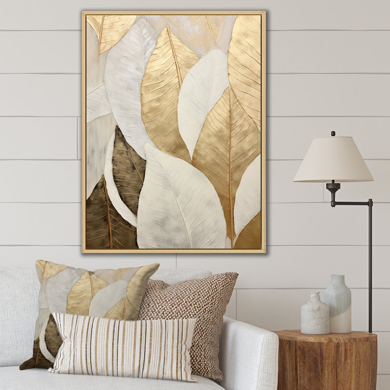 «Gold Minimalisme Leaves Collage III - Leaves», reproduction d'art sur toile encadrée, H 44 po x l 34 po x P 1,5 po