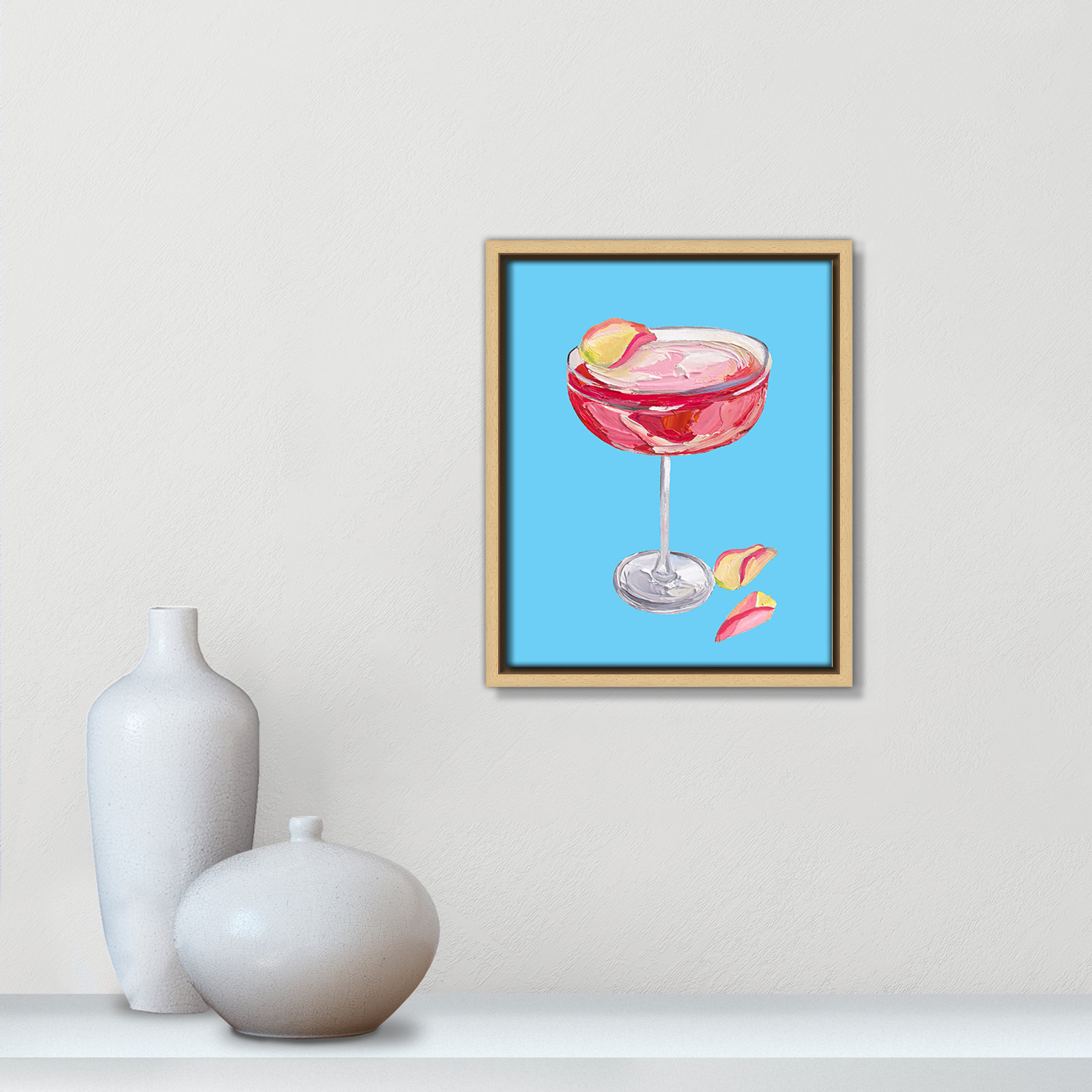 Sparkling Rose Gin Cocktail Print by Straker, 11.5" H x 9.5" W, Natural Floater