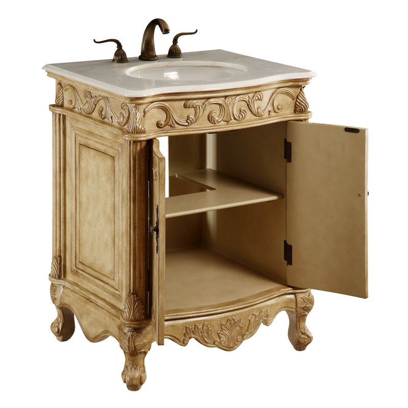 Lunette 27'' Single Bathroom Vanity with Top, Antique Beige, Off White/Cream