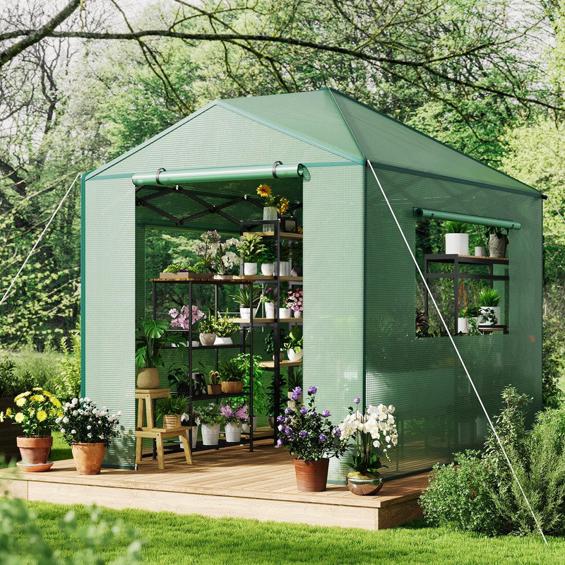 Walk-in Polytunnel Greenhouse | Weatherproof & UV-Blocked PE Cover | Pop-Up Garden Green House with Sturdy Frame | 366×244×213cm