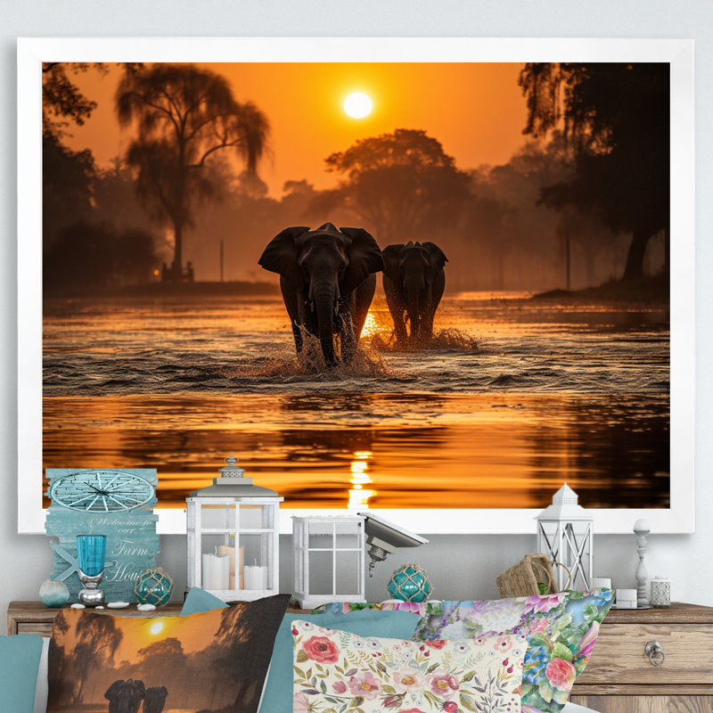 Glorious Elephant In The Wild, H 24 po x l 32 po x P 1 po, Cadre photo blanc