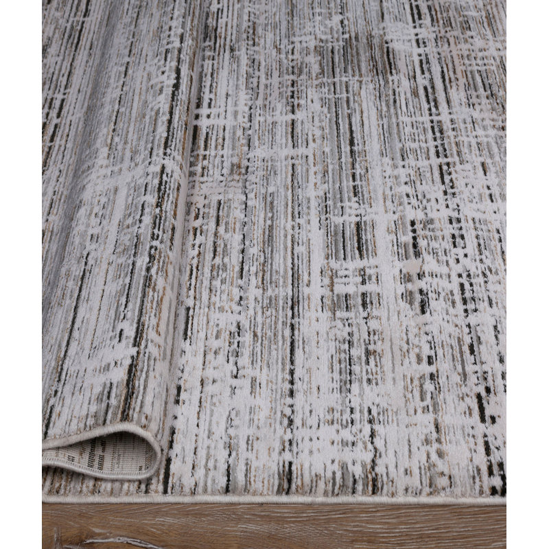 Tapis abstrait gris tissé à la machine Fokko, Tapis de couloir 3 pi 3 po x 9 pi 10 po