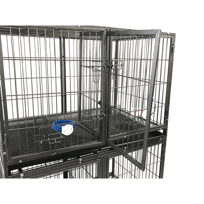 Gray Heavy Duty Stackable Rolling Pet Crate with Divider