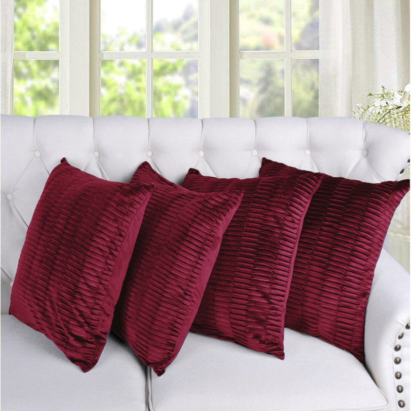 Velvet Pleated Throw Pillow Cover, Garnet