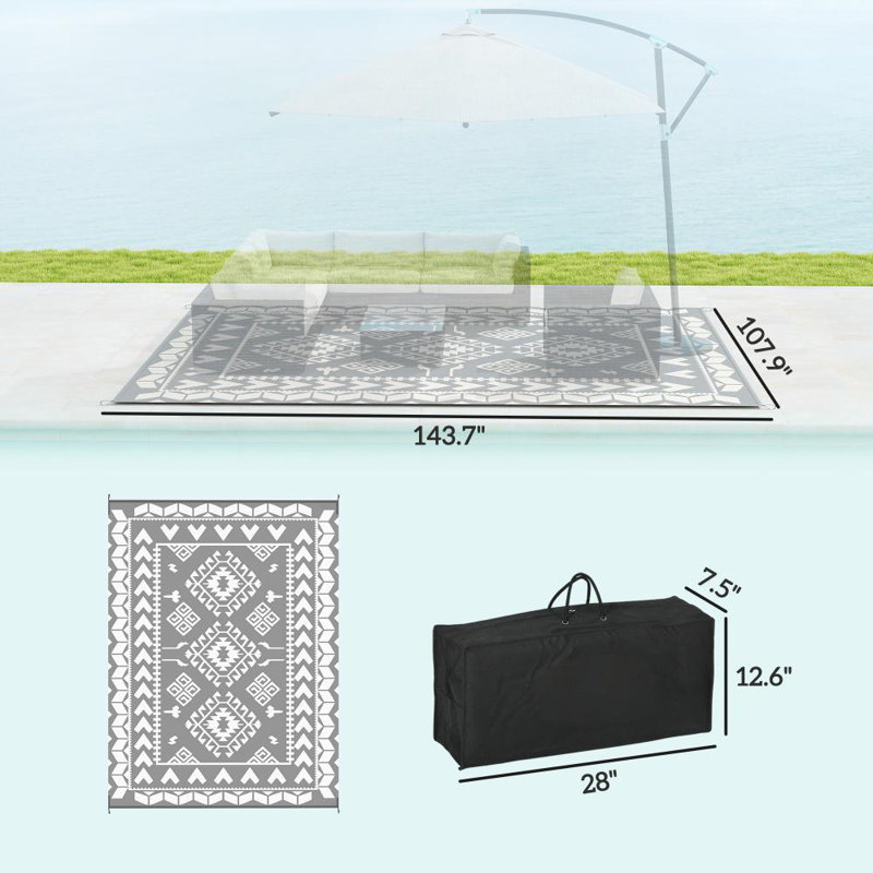 Tapis d'extérieur réversible pour patio, tapis de camping portable