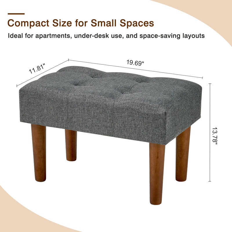 Nuha Linen Upholstered Ottoman Footrest , Gray